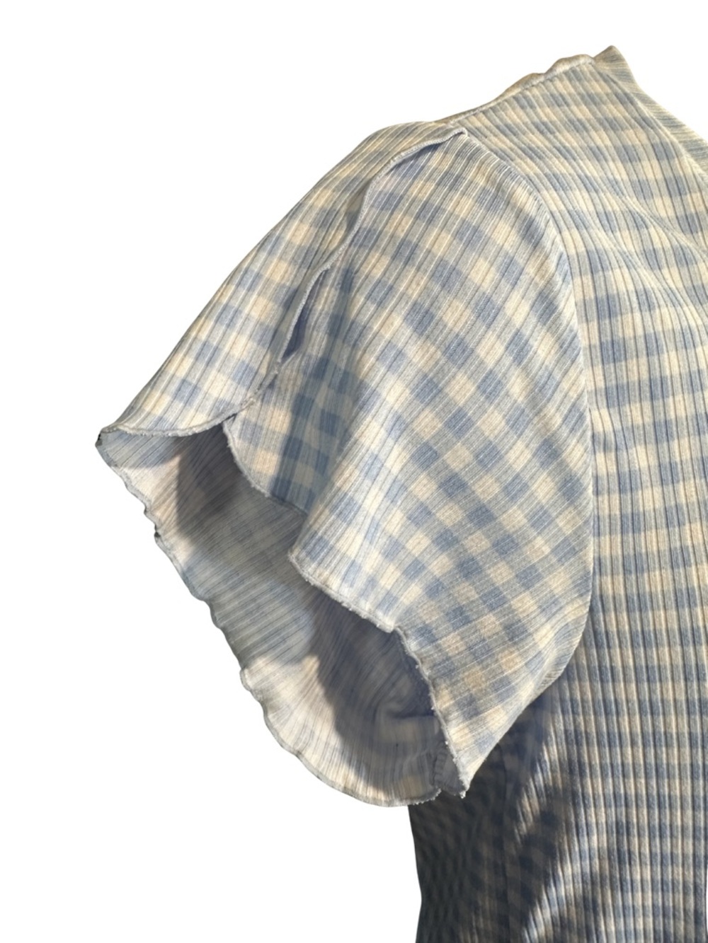 Laura Ashley Women’s XL Light Blue & White Gingham Scoop Neck Short Sleeve Top - Picture 4 of 9